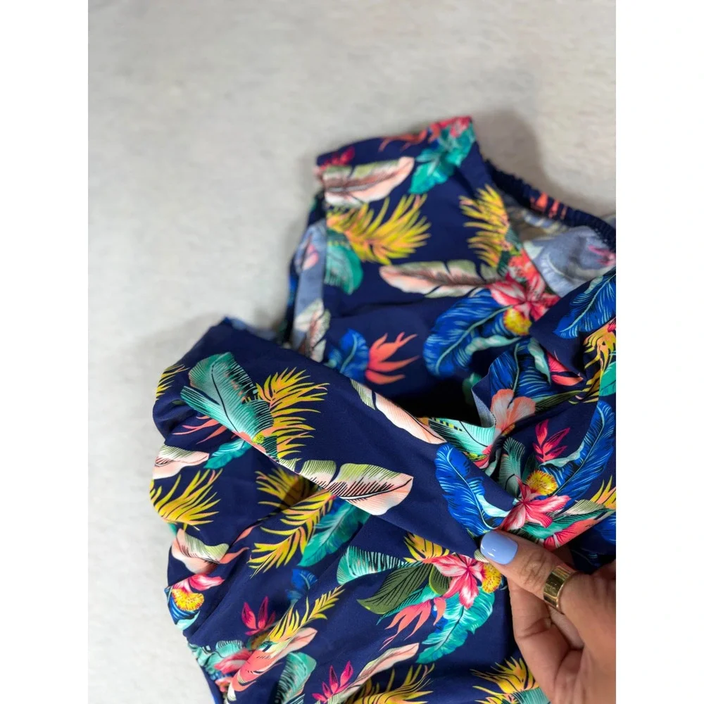Shore Shapes Women Blue Tropical Floral One Piece Swimsuit Size 8 NWT 2305-23B
